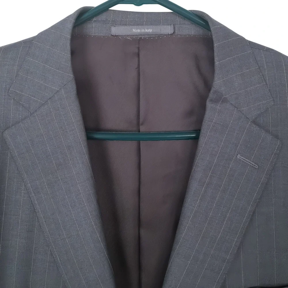 Ermenegildo Zegna Blazer Mens 58L Grey Pinstripe Trofeo Wool Neiman Marcus